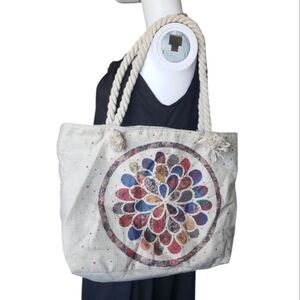 Vintage Colorful Canvas & Beach Tote Bag.
